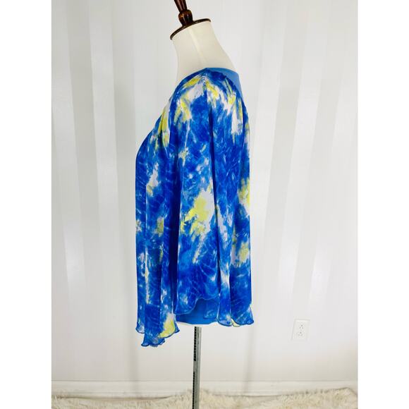 BELLE GRAY by LISA RINNA Women’s Blue Pattern Sheer Top Sz XXS - Picture 3 of 8